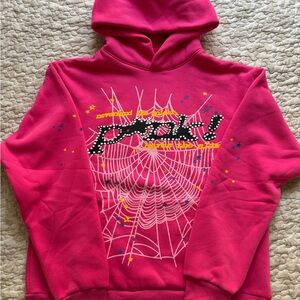 Vibrant Pink Hoodie with Web Graphic